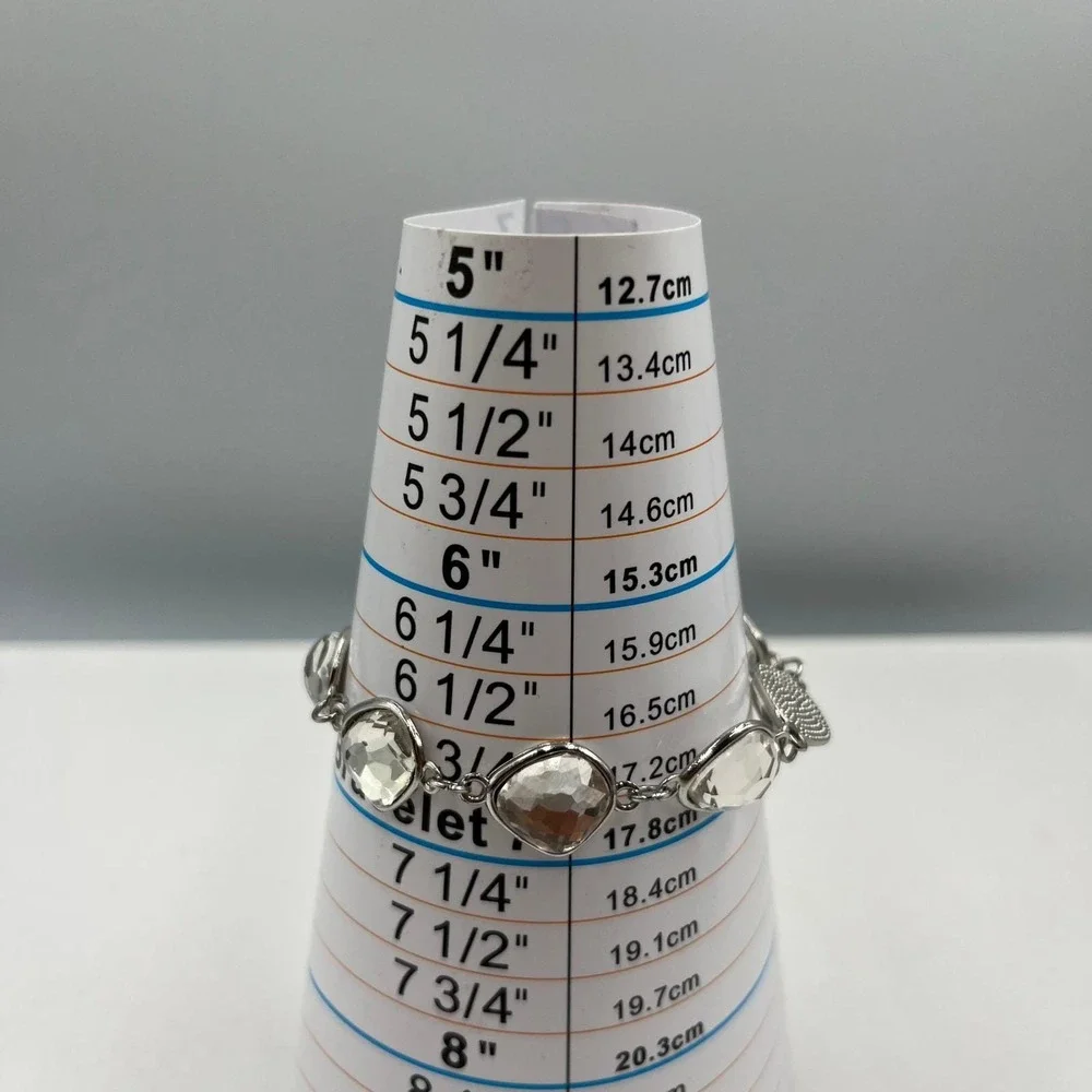Vintage Silver Tone Large Chunky Crystal Link‎ Bracelet Adjustable Lobster Clasp
